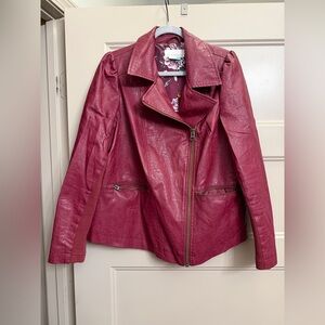 Petula Puff-Sleeved Moto Jacket by Anthropologie Red Size 1X